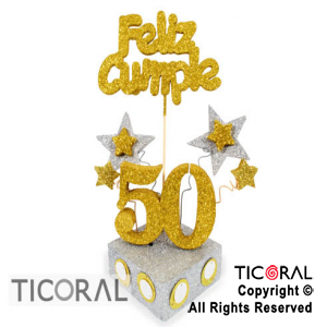 ADORNO TAMBOR GRANDE 50 AOS F/CUMPLE TEL 50 ORO BASE PLATA x 1